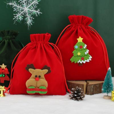 China Flannel Christmas Packaging Bags Santa Claus Tree Hat Elk Packing Jewelry Fruit Candy Multifunctional Red Handmade Xmas Gift Gift for sale