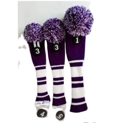 China Knitted Wool Pom Pom Golf Headcover Knitted Golf Headcover for sale