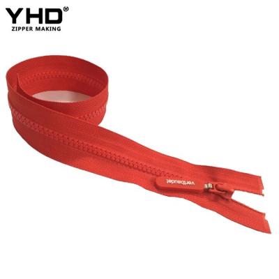 China hotsale viable resin plastic vislon 5# open end zipper with logo custom dtm orange rubber puller for sale