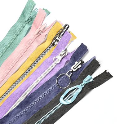 China Colorful Auto Lock Metal Plastic Resin Teeth Jeans Zipper Nylon Multiple Colors And Sizes Length Custom Zipper For Clothes for sale