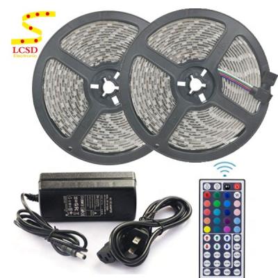 China Garden 12V 30leds/M Waterproof 5050 RGB Led Strip 10m Set With 44 Head IR Remote Controller Dual Output &12v 5a Power Adapter for sale