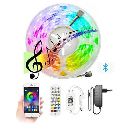 China Garden RGB Led Strip Lighting 5M RGB Led Strip Lights 5050 BLE Music Color Changing Waterproof Flexible With 12V 2A IR Power Supply Remote Control for sale