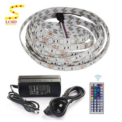 China Garden 12V 5M 300leds Color Changing 5050 RGB LED Strip Indoor Kits with 44 Key IR Remote Controllers and 12v 5a Power Adapter for sale