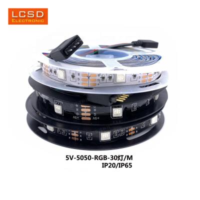 China Wholesale 5V LED RGB 5050 Theme Park Black PCB Light Strip TV Background Lighting 30Leds/M Flexible Waterproof Led for sale