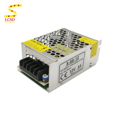 China Stable Output AC 110-220V to DC 12V 5A 60W LED Changeover Power Supply for Led Strip Lighting for sale