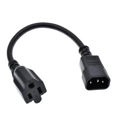 China Home Appliance 1ft IEC 320 Male C14 Plug To NEMA 5-15R 3 Fork PC Power Adapter 16AWG SJT Extension Cable Female Durable Black 13A125V/250V for sale