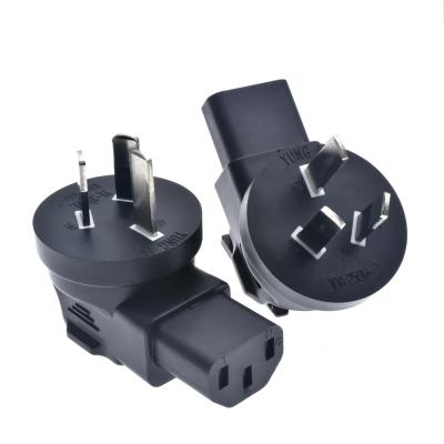 China Australia Industrial to C13 AC Plug Adapter AU China Right Angle Type I Flat 3 Pin to PDU Convert Adapter 10A With Semi-Insulated Feet for sale