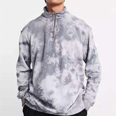 China Anti-wrinkle china manufacturer half cotton logo drop oversized shoulder zipper sweatshirt coordination 100% in gray tie dye men hoodie for sale