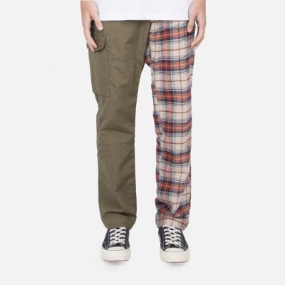 China New Fashion Cotton Anti-Wrinkle Custom Colorblock Plaid Mens 100% Cargo Pants Men Cargo Pants Two Tone Trousers for sale