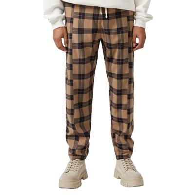 China OEM Anti-Wrinkle Waistband Jogger Mens Pants 100% Cotton Fit Men's Elastic Plaid Custom Loose Pants With Drawstring White for sale