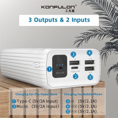 China Hot Selling Konfulon Fast Charging Support High Capacity Mobile Phone Charger 40000mah with 2 Input and 3 USB Outputs Portable Power Banks for sale