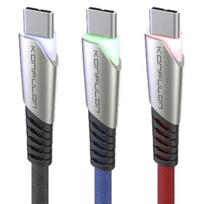 China (With 4colors LED Breathing Light) Konfulon Fast Charging Nylon Braided Charger Cable with LED Light USB Data Cable for Samsung Galaxy for sale