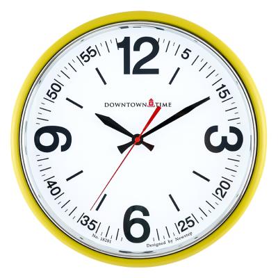 China Antique Style Thin Size Round Frame Wall Decor Quartz Metal Luminous Yellow Wall Clock for sale