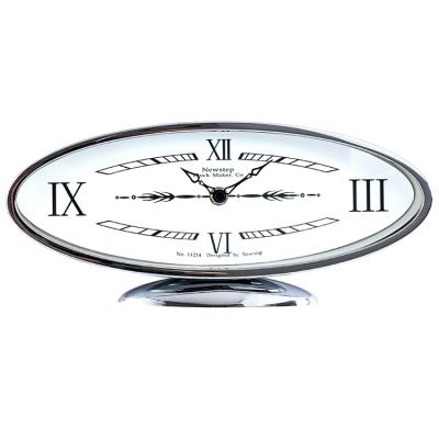 China Hot Selling Traditional Metal Quartz Oval Table Clocks Creative Modern Chrome Finish Clock Decor Desk Table Clock for sale