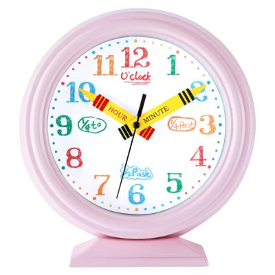 China Hot Selling Cute Children Antique Style Round Metal Synchronize Quartz Table Clocks Desk Clock For Home for sale