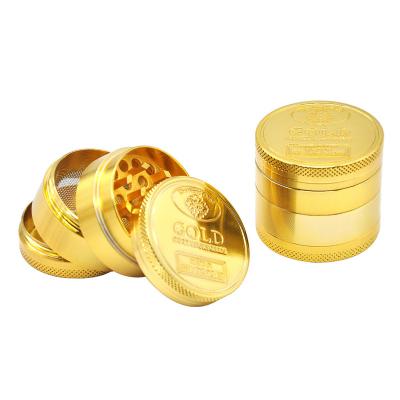 China Wholesale Portable Hand Held Type 4 Parts Gold Coin Shape Herb Grinder Dia .40mm Metal Glass Herb Grinder Zinc Alloy Portable Herb Grinder for sale