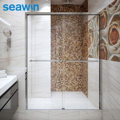 China OEM Modern ODM 3/8 Frame Shower Double Doors Glass Wheels Rollers Deflect Sliding Shower Glass Door for sale