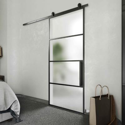 China Custom Windproof Sizes Stainless Steel Track Frame Aluminum Tempered Glass Sliding Bathroom Barn Doors for sale