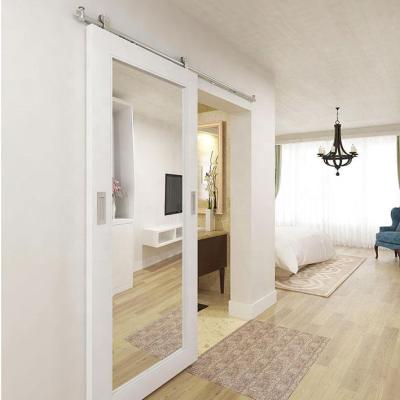 China Latest Design Wood Interior Mirror Windproof Door White Barn Doors for sale