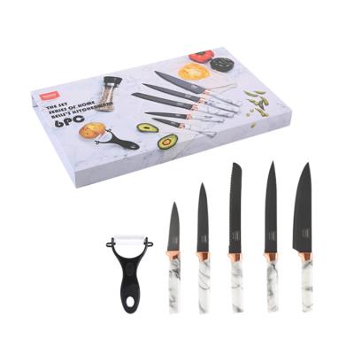 China Viable Stainless Steel Kitchen Knife Set Ceramic Chef Knives Kitchen Set Tools Peeler Chef Slicer Bread Cooking Knife Six-piece Set for sale