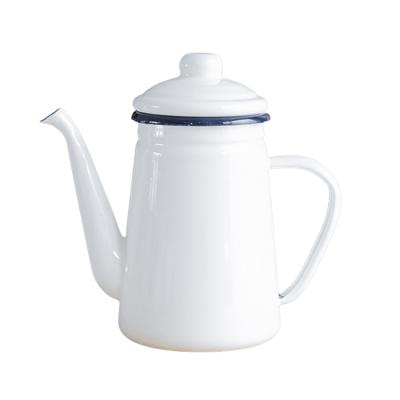 China WITH LID Retro Style 1.1L Enamel Long Mouth Coffee Pot Teapot Water Pot Customizable for sale