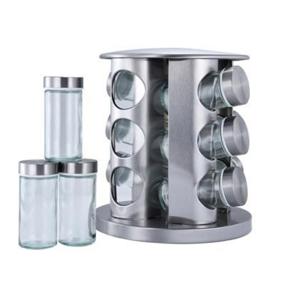 China 12/16/20 Pcs Sustainable Kitchen Spice Jar Rack Stainless Steel Seasoning Bottles With Rotating Brackets Bottle Set Salt And Pepper Shakers for sale