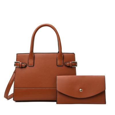 China 2021 Classic PU Lady Fashion Top Handle Vintage Handbag 2 Pcs In Compound Set With Wallet Tote Bag for sale