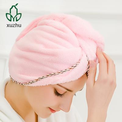 China Viable Wholesale Super Absorbent Water Microfiber Fleece Dry Hair Hat Turban Coral Towels for sale