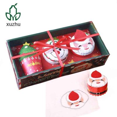 China Cute Strong Water Absorption Small Christmas Gifts Cake Cotton Towel In Gift Package for sale