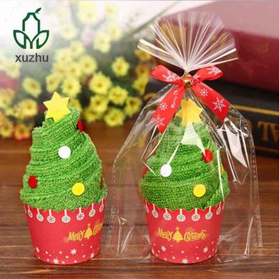 China Creative Strong Water Absorption Christmas Cake Towel Gift Cotton Hand Towel for sale