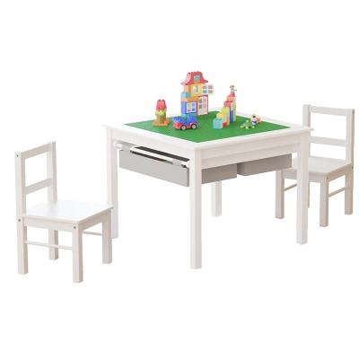 China Minimalist Children's Lego Wooden Game Table And Chair With Storage Function Console Table Wood for sale