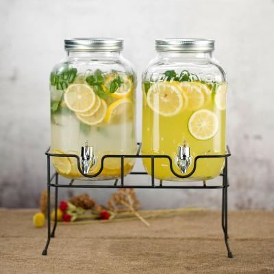 China Ready To Ship Household Design Glass Jar Juice Drink Products Personalized Dispenser With Iron Stand for sale