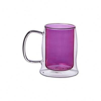 China Handmade Personalized Borosilicate Double Wall Beer Glass 455ml Purple Color for sale