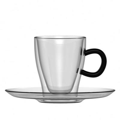 China Sustainable Wholesale Luxurious Pyrex Latte Glass Mug With Saucer 80ml for sale