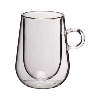 China Sustainable double walled coffee glass with handle, 350ml for sale