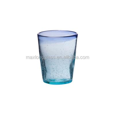 China Sustainable tumbler in sky blue bubble glass and cobalt blue rim, 365ml. for sale