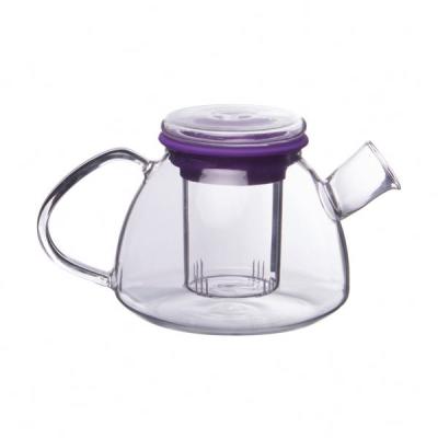 China Traditional fire resistant glass teapot with purple silicone seal for sale