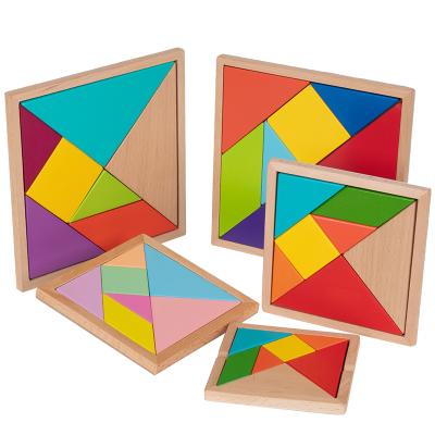 China Eco-friendly Material Creativity Wooden Tangram Puzzles For Kids Jigsaw Puzzle Brain Teaser Educational Toys Seven-piece Puzzle for sale