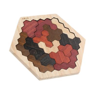 China Cartoon Toy Wooden Hexagon Puzzles Gifts for Kids Children Jigzaw Tangram Puzzles Logic IQ Game for Kids Puzzle Educational Gift for sale