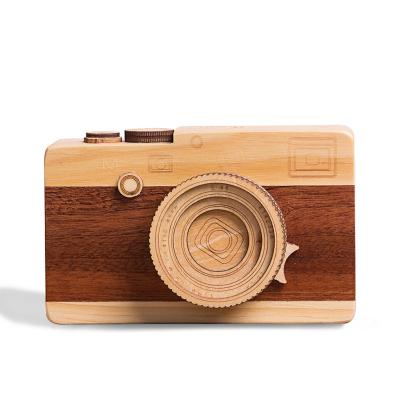 China Factory Directly Sales Environmentally Friendly Wooden Camera Music Box, Vintage Wooden Music Box For Birthday Christmas Valentine's Day. for sale