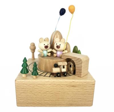 China New Musical Box Bear Environmental Friendly Wooden Present Train Music Box,Smart Castle Musical Box Toy Birthday Present For Lover for sale