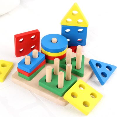 China Educational Toy Wooden Sorting Stacking Toys Funny Shape Color Recognition Blocks Puzzle Fine Motor Skill Matching Educational Preschool Study for sale