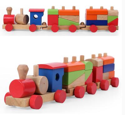 China Early Education Wooden Toy Multicolor Wooden Pull Along Train Activity Stacker Helps Early Childhood Development and Hand-eye Coordination for sale