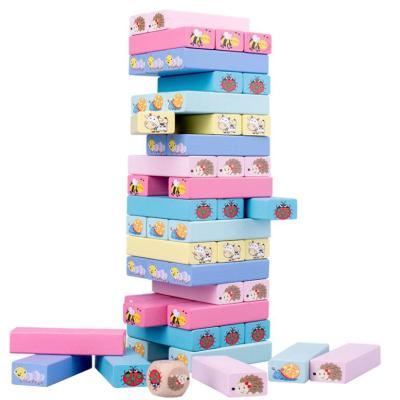 China DIY Building Brick Blocks Stacking Board Games Tumble Wooden Colorful Tower Games with Animal Pictures for Kids Boys Girls Unisex Block Set for sale