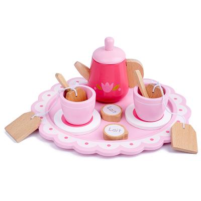 China Educational Cooking Game Toys Wooden Tea Sets For Little Girls Kitchen Sets Pretend Play Tea Cake Party Afternoon Wooden Teapot Set Toy For Kids for sale