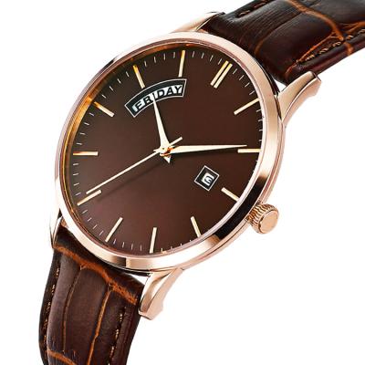 China Rose Gold Ultra Slim Brown Dial Day/Date Day Date Men's Quartz Watch for sale