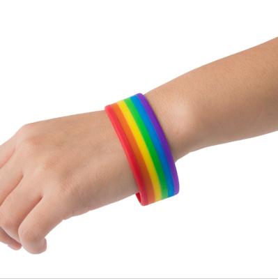 China Dongguan Eco Friendly Silicone Products Support Customized Striped Rainbow Silicone Wristbands/Wristbands For World Cup Aid. for sale