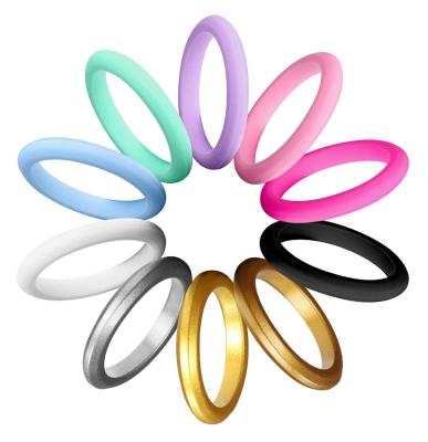 China Customized LOGO Food Grade Silicone Rubber Thin Soft Thin Wedding Casual/Sporty Round Finger Rings for sale