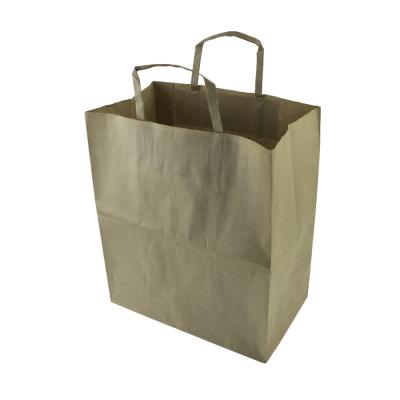 China - Flat Handle Eco-friendly Brown Kraft Take Away Paper Bag for sale