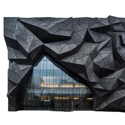 China GFRC Theme Park Modern Large Decorative Elements Black Panel Like Curtain Wall Rock for sale